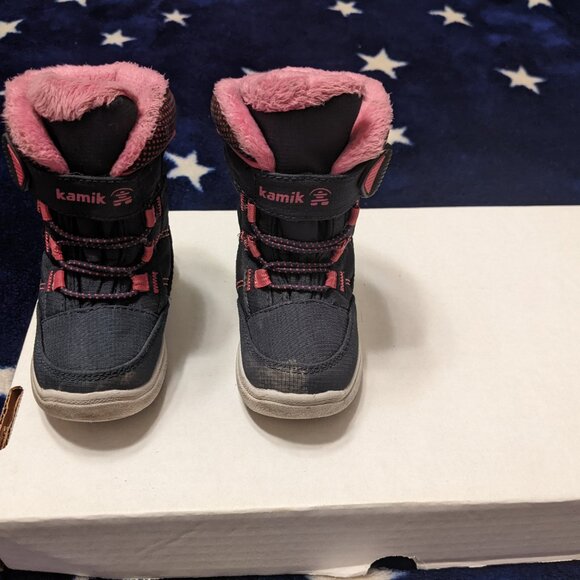 Kamik waterproof navy/magenta Stance 2 toddler boots - size US 6 - Picture 2 of 8